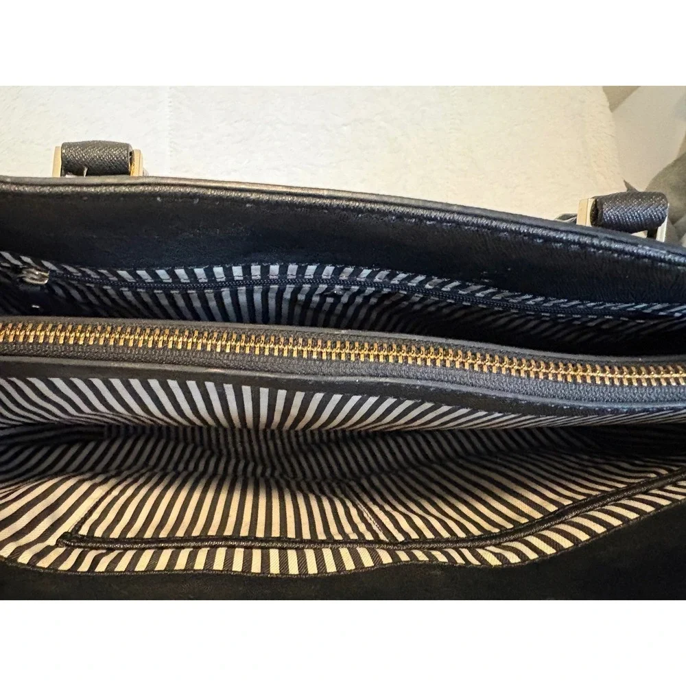 Kate Spade New York Saffiano Leather Tote Bag Black Taupe Colorblock Handbag